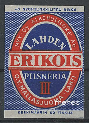 Tulitikkuetiketti, Lahden Erikoispilsneriä III 