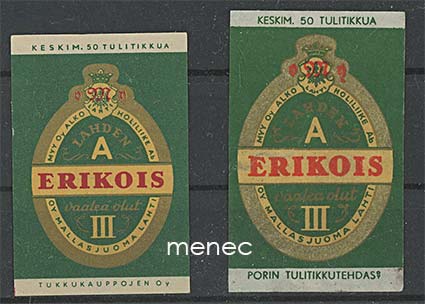 Tulitikkuetiketti, Lahden A III Erikois vaalea olut III, 2 erilaista 