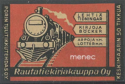 Tulitikkuetikettejä, Rautatiekirjakauppa, juna-aihe 
