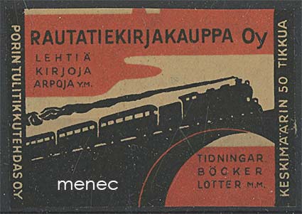 Tulitikkuetikettejä, Rautatiekirjakauppa, junasilta-aihe, 2 kpl 
