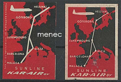 Tulitikkuetikettejä, Kar-Air Sunline, 2 erilaista 