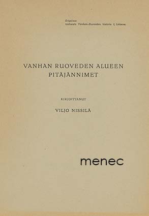 Nissilä, Viljo - Vanhan Ruoveden alueen pitäjännimet 