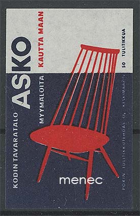 Tulitikkuetiketti, huonekaluja, Asko 