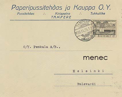 Kalevala 1935, 2 mk, FDC, liikekuorella Paperipussitehdas ja Kauppa, Tampere 