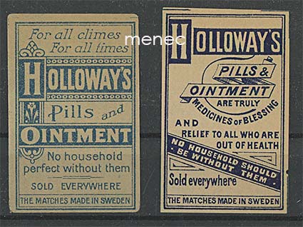 Ruotsi, vanhoja vientietikettejä, Holloway's Pills and Ointment, 2 kpl 