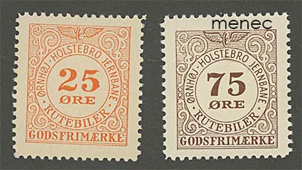Tanska, Örnhöj - Holstebro Jernbane rutebiler godsfrimaerke, 25 ja 75 ö 