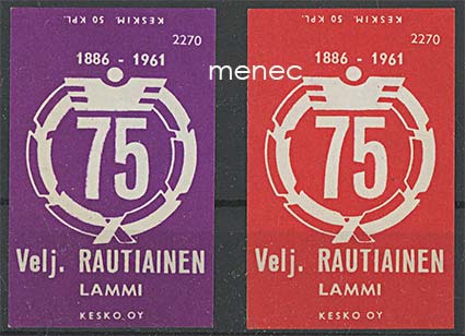 Tulitikkuetikettejä, Velj. Rautiainen 75 vuotta, Lammi 