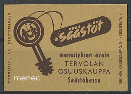 Tulitikkuetiketti, Tervolan Osuuskauppa. Säästökassa 