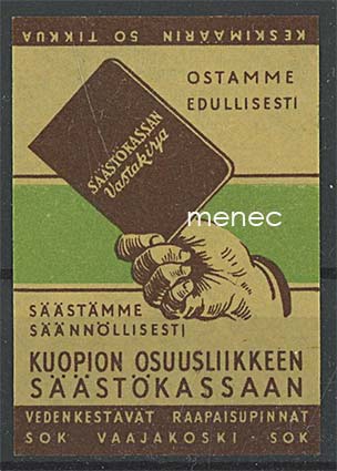 Tulitikkuetiketti, Kuopion Osuusliikkeen Säästökassa, vastakirja 