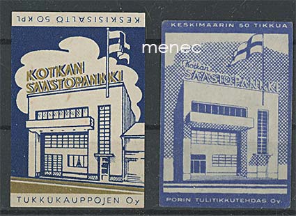 Tulitikkuetikettejä, Kotkan Säästöpankki, 2 kpl 