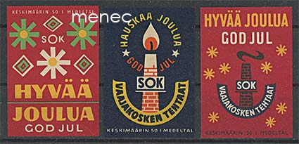 Tulitikkuetiketti, SOK:n joulutervehdyksiä, 3 kpl 