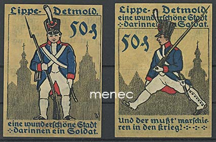 Saksa, Lippe-Detmold, pularahoja 50 Pf 1920, sotilaita 