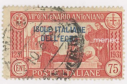 Italia, Egeanmeren saaret, Pyhän Antonius Padovalaisen kuolemasta 700 vuotta, 75c 