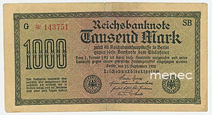 Saksa, Reichsbanknote 1000 Mark 1922 