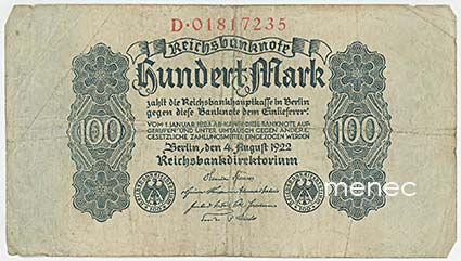 Saksa, Reichsbanknote 100 Mark 1922 