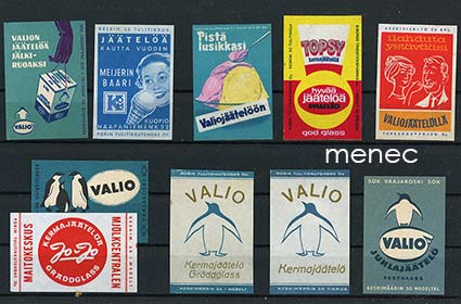 Tulitikkuetikettejä, jäätelöä, 10 kpl 