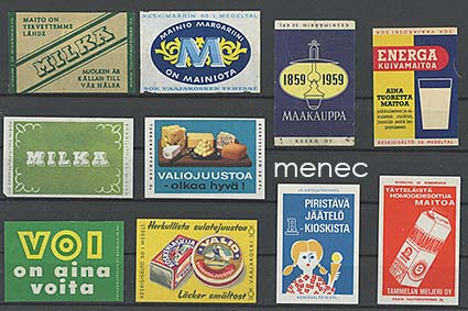 Tulitikkuetikettejä, maitotuotteita, 10 kpl 
