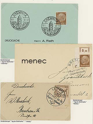 Saksa, Postimerkin päivä 1937, kolme erikoisleimaa 