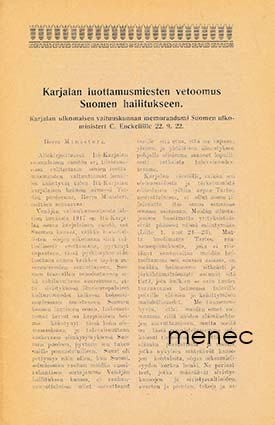 Karjalan luottamusmiesten vetoomus Suomen hallitukseen 