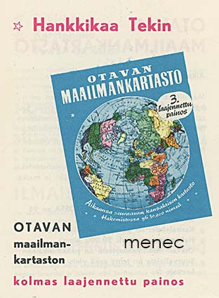 Otavan maailmankartaston ja Tower de Luxe -karttapallon esite sekä Kotkan Kustannuksen tarjouskirje 