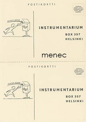 Instrumentarium, kaksi tilauskorttia ja kirjaesittelykortti 