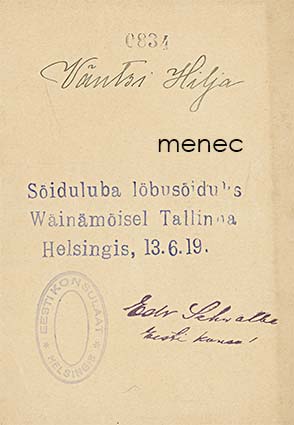 Matkustuslupa Wäinämöisellä huvimatkaa varten Viroon 1919 