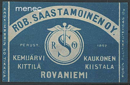 Kauppiasetiketti, Rob. Saastamoinen, Rovaniemi 