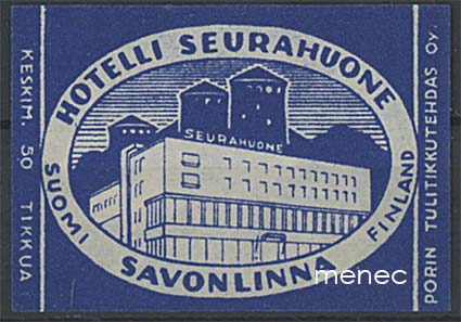 Tulitikkuetiketti, Hotelli Seurahuone, Savonlinna 