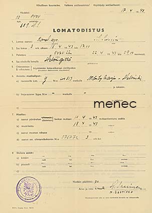Puolustusvoimain lomatodistus 1943 