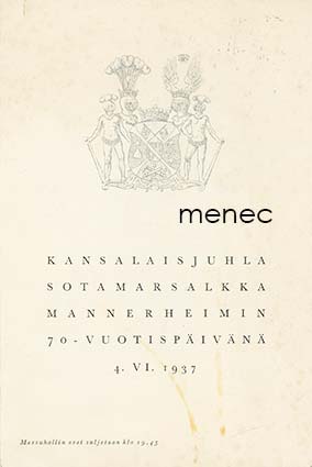 Kansalaisjuhla sotamarsalkka Mannerheimin 70-vuotispäivänä 4.VI.1937. Ohjelma ja pääsylippu 