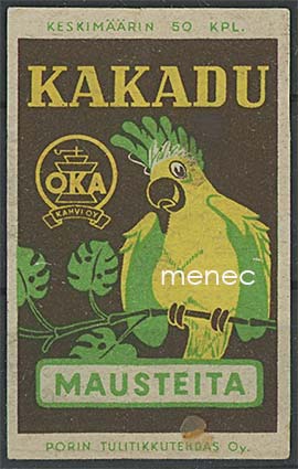 Tulitikkuetiketti, OKA Kakadu mausteita 