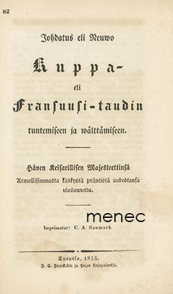 Pippingskiöld, Joseph - Johdatus eli Neuwo Kuppa- eli Fransuusi-taudin tuntemiseen ja wälttämiseen 