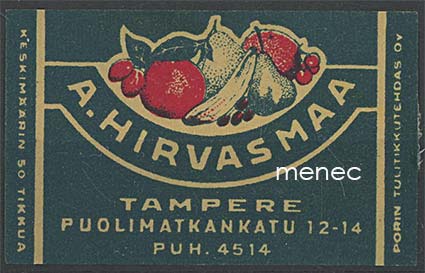 Kauppiasetiketti, A. Hirvasmaa, Tampere 