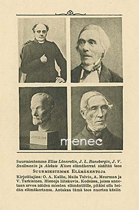 Lönnrot, Runeberg, Snellman, Kivi 
