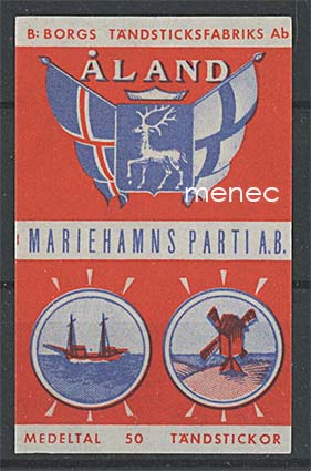 Tulitikkuetiketti, Åland. Mariehamns Parti A.B. 