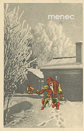 Tontut leikkivät lumessa 