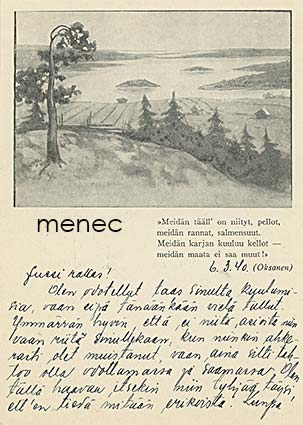 Meidän tääll' on niityt, pellot ... [Kenttäpostikortti] 
