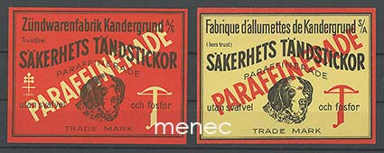 Tulitikkuetikettejä, Ruotsi, saksalainen ja ranskalainen Kandergrundin vientietiketti, isoja 