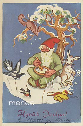Wendelin, Martta - Tonttu syö puuroa metsässä 