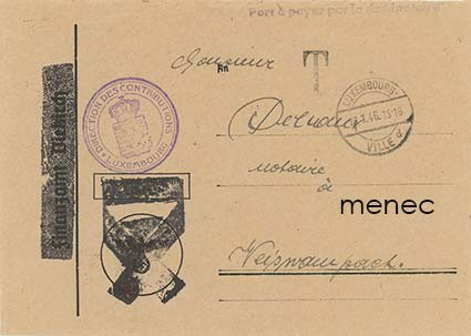 Luxemburg, virkapostia 1946 saksalaisella kuorella, natsitunnukset ylileimattuina 