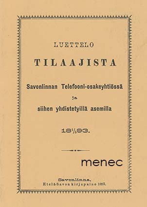 Luettelo tilaajista Savonlinnan Telefooni-osakeyhtiössä 