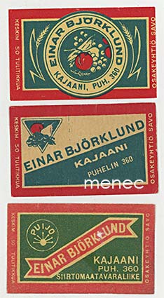 Tulitikkuetikettejä, Einar Björklund, Kajaani, 3 kpl 