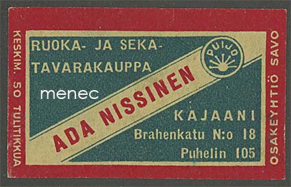 Tulitikkuetiketti, Ada Nissinen, Kajaani 