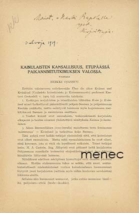 Ojansuu, Heikki - Kainulaisten kansallisuus, etupäässä paikannimitutkimuksen valossa 