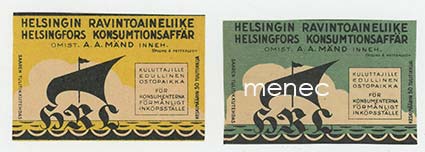 Kauppiasetiketti, Helsingin Ravintoaineliike A. A. Mänd, 2 kpl 