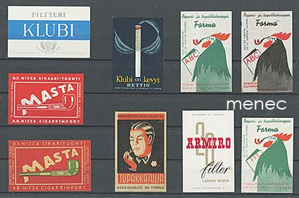 Tulitikkuetikettejä, tupakka, 9 kpl 