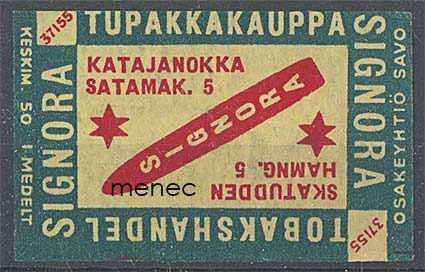 Tulitikkuetiketti, Tupakkakauppa Signora, Katajanokka, Helsinki 
