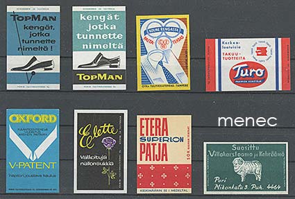 Tulitikkuetikettejä, tekstiilejä, 8 kpl