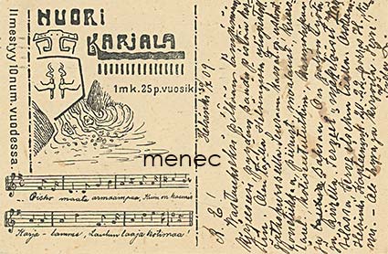 Nuori Karjala -lehden postikortti 1909 