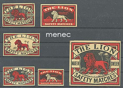Tulitikkuetikettejä, The Lion -brändiä, iso ja 5 pientä